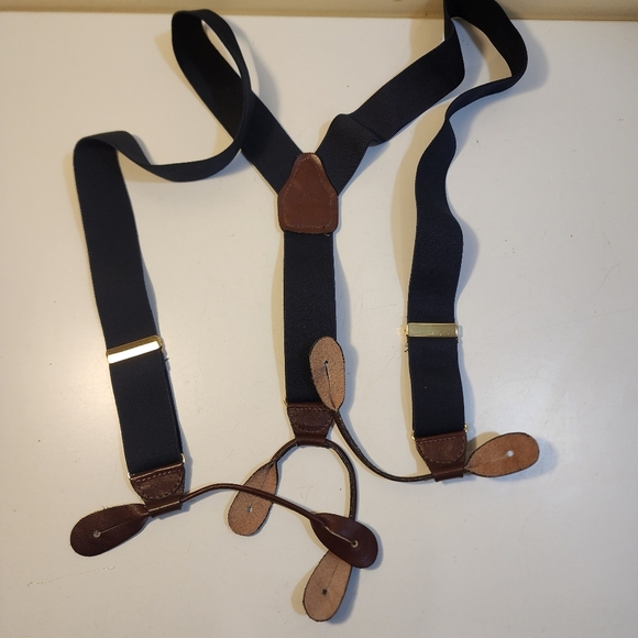 Men's Classic Navy Blue  and Brown Elastic  Suspenders - Picture 1 of 8